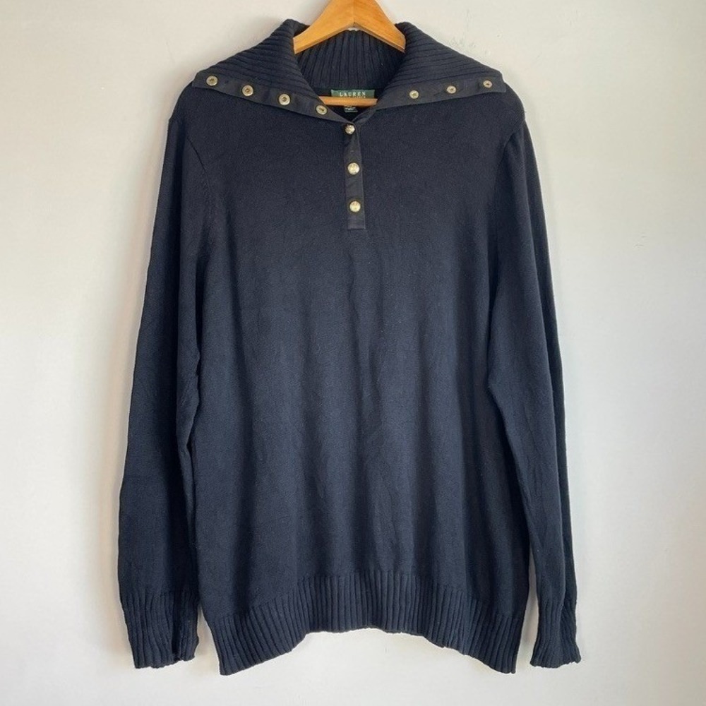 Lauren Ralph Lauren Black 1/4 Button Sweater 2X‎ Turtleneck